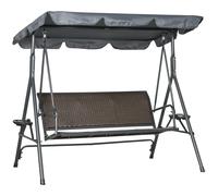 Outsunny Balancín de jardín 3 plazas techo inclinación ajustable con portavasos y bandejas asiento respaldo ergonómico Aosom España