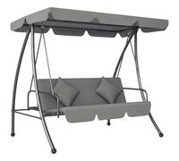 Outsunny - Balancín de jardín convertible, 3 plazas, gran comodidad, inclinación, techo ajustable, colchón incluido, 2 x 1,25 x 1,7 cm, metal, poliéster, color negro y gris claro