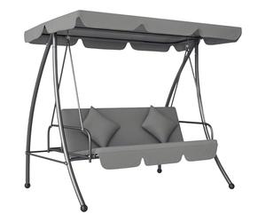 Outsunny - Balancín de jardín convertible, 3 plazas, gran comodidad, inclinación, techo ajustable, colchón incluido, 2 x 1,25 x 1,7 cm, metal, poliéster, color negro y gris claro