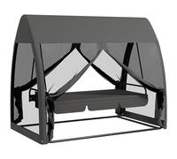 Outsunny Balancín de Jardín de 3 Plazas Convertible en Cama Columpio Jardín Exterior con Mosquitera Estructura de Metal Carga 300 kg 240x140x197 cm Gris