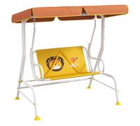 Outsunny balancín de jardín exterior columpio de jardín infantil de 2 plazas con patrón de león toldo ajustable en ángulo carga 60 kg 110x70x110 cm amarillo 110 cm