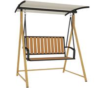 Outsunny Balancín de Jardín Exterior de 2 Plazas con Toldo Ajustable y Estructura de Metal 142x112x162 cm Madera Natural y Beige