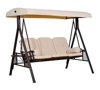 Outsunny Balancín de Jardín Exterior de 3 Plazas Columpio de Jardín Exterior con Toldo Curvo 2 Bandejas Laterales y 2 Almohadas de Brazo para Balcón Terraza Patio Carga 360 kg 207x120,5x174 cm Beige