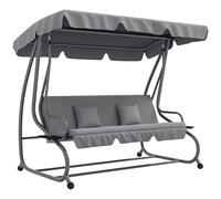 Outsunny Balancín de Jardín Exterior de 3 Plazas Columpio de Jardín Exterior Convertible en Cama con Toldo Ajustable Soportes Laterales y 2 Almohadas Carga 340 kg 200x120x164 cm Gris