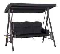 Outsunny Balancín de Jardín Exterior de 3 Plazas con Toldo Curvo 2 Bandejas Laterales y 2 Almohadas de Brazo 206x116x183 cm Negro