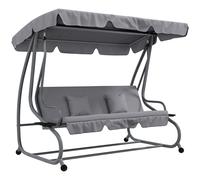 Outsunny Balancín de Jardín Exterior de 3 Plazas Convertible en Cama con Toldo Ajustable y 2 Almohadas Carga 340 kg Gris