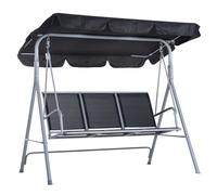 Outsunny Columpio Balancín de 3 Plazas con Toldo Ajustable Respaldo Transpirable y Marco de Metal Carga 200 kg 171x108x154 cm Negro Aosom España