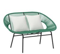 Outsunny Banca de jardín de 2 plazas de acero y cuerda de resina con 2 cojines - medidas 132x72x83 cm - Verde oscuro Aosom España