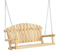 Outsunny Banco colgante balancín de jardín 2 plazas en madera maciza asiento y respaldo de listones cadenas incluidas Natural Aosom España