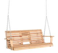 Outsunny Banco Colgante de Madera con Mesa de Centro Plegable 2 Portavasos y Reposabrazos Carga 200 kg 150x75x53 cm Natural Aosom España