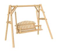 Outsunny banco columpio de jardín de madera de 2 plazas balancín de jardín exterior con bandejas laterales reposabrazos y estructura en a para patio porche carga 240 kg 200x135x175 cm natural
