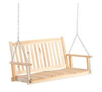 Outsunny Banco Columpio de Madera de 2 Plazas Banco Balancín Colgante con Reposabrazos Cadenas Ajustables y Diseño Listones Carga 200 kg para Jardín Terraza Balcón 117x69x60 cm Natural