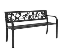Outsunny Banco de acero para exteriores, Banco de jardín de 2 plazas con respaldo decorado y reposabrazos, 127x50x75cm, Negro