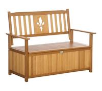 Outsunny Banco de almacenamiento de jardín de 2 plazas, caja de almacenamiento para exteriores de 164 L con respaldo de patrón de flores, banco de jardín de madera con reposabrazos, 125 x 68,5 x 97 cm