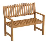 Outsunny Banco de jardín 2 plazas, banco de madera resistente a la intemperie con diseño de lamas, reposabrazos, banco de madera hasta 320 kg 112 x 64 x 92 cm Madera natural