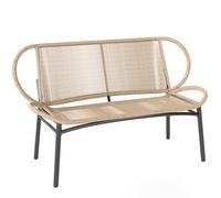 Outsunny Banco de jardín 2 plazas, banco exterior de resina trenzada con estructura metálica, resistente a la intemperie, natural