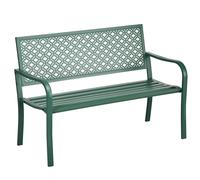 Outsunny Banco de jardín banco exterior de jardín de acero con respaldo floral para 2 personas 127x63x83 cm Verde oscuro Aosom España