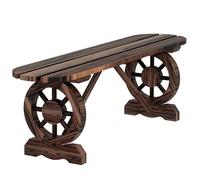 Outsunny Banco de Jardín de 2 Plazas Banco de Madera con 2 Ruedas Decorativas Estilo Rústico Carga 200 kg para Patio Terraza 120x29x39 cm Carbonizado