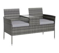 Outsunny Banco de jardín de 2 plazas de ratán y Acero, Banco de Exterior con Cojines y mesita Central de café de Vidrio Templado, sofá de Exterior, 135 x 64 x 81 cm, Gris Oscuro