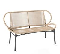 Outsunny Banco de jardín de 2 plazas de resina trenzada, banco exterior con respaldo y asiento transpirable, marco de metal resistente a las inclemencias del tiempo, capacidad 320 kg, 138 x 62 x 83 cm