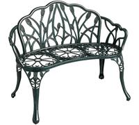 Outsunny Banco de jardín de Aluminio Fundido 99x57x78 cm Verde Antiguo | Banco exterior 2 plazas, respaldo tulipán, asiento floral, reposabrazos, antioxidante, terraza, patio, césped.