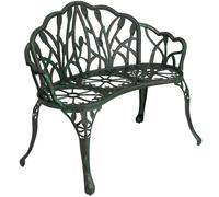 Outsunny Banco de jardín de aluminio fundido, banco exterior 2 plazas con respaldo en forma de tulipán, asiento floral, 99x57x78cm, verde antiguo