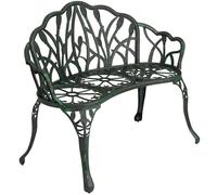 Outsunny - Banco de jardín de aluminio fundido, banco exterior de 2 plazas con respaldo de tulipán, asiento floral y reposabrazos, antioxidante, para terraza, patio, césped, 99 x 57 x 78 cm, verde