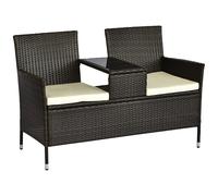 Outsunny Banco de jardín de diseño contemporáneo 133x63x84 cm banco doble silla con cojines de asiento+mesa integrada resina trenzada Aosom España