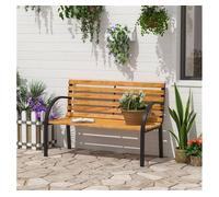 Outsunny Banco de Jardín 2 Plazas 122x60x80 cm con Respaldo y Apoyabrazos Listones de Madera y Marco de Acero 230 kg Natural y Negro Aosom España