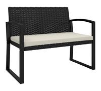 Outsunny Banco de Jardín de Ratán Sintético de 2 Plazas Banco de Exterior con Cojín y Reposabrazos Carga 240 kg para Terraza Patio 103x58x78 cm Negro y Beige
