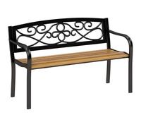 Outsunny Banco de Jardín Exterior de 2 Plazas Banco de Exterior con Asiento de Madera y Marco de Acero para Patio Terraza 127x56x80 cm Negro y Natural