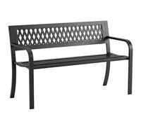Outsunny Banco de Jardín Exterior de 2 Plazas, Banco Exterior con Asiento Listonado, Reposabrazos y Marco de Acero, para Patio, Terraza, 119x50x75 cm, Negro