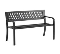 Outsunny Banco de Jardín Exterior de 2 Plazas, Banco Exterior con Asiento Listonado, Reposabrazos y Marco de Acero, para Patio, Terraza, 119x50x75 cm, Negro