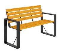 Outsunny Banco de Jardín Exterior de 2 Plazas, Banco Exterior con Respaldo y Asiento Listonado de Madera, Reposabrazos y Marco de Acero, para Patio, Terraza, 136x54x82 cm, Natural