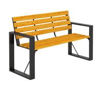 Outsunny Banco de Jardín Exterior de 2 Plazas, Banco Exterior con Respaldo y Asiento Listonado de Madera, Reposabrazos y Marco de Acero, para Patio, Terraza, 136x54x82 cm, Natural