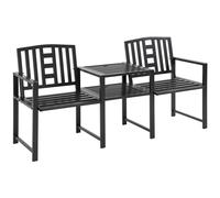 Outsunny Banco de Jardín Moderno 2 Asientos con Mesita y Agujero para Sombrilla Mobiliario de Exterior 165x56x85,5 cm Negro Aosom España