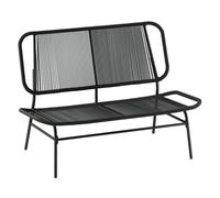 Outsunny Banco Exterior de Ratán de 2 Plazas, Banco de Jardín Exterior con Asiento y Respaldo Tejidos de Ratán PE, Estructura de Acero, Carga 240 kg, para Balcón, Porche, Patio, Negro