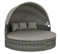 Outsunny - Baño de sol redondo, cama de jardín al aire libre modular 3 PSC de resina trenzada con toldo retráctil, cojines y almohadas, chaise longue Relax para piscina, terraza, porche, gris claro