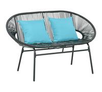 Outsunny Banqueta banco de jardín 2 plazas en metal y cuerda de resina con 2 cojines - 132x72x83 cm - Negro Aosom España