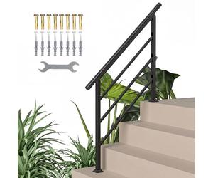 Outsunny Barandilla de Escalera, 131 cm, Pasamanos para Escalera con Kit de Instalación, Ángulo Ajustable para 1-4 Escalones, para Porches, Madera y Concreto, para Exterior, Terraza, Patio, Negro