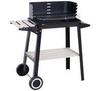 Outsunny Barbacoa de Carbón Vegetal Parrillas Asador BBQ de Picnic Altura Ajustable con Estantes y Ruedas para Jardín Exterior Acampada Aosom España