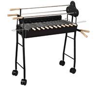 Outsunny Barbacoa de Carbón 2 en 1 Picnic Parrillas Asador BBQ Multifuncional 36x85x90cm Patio Acampada Parilla de Carbón Vegetal con Ruedas