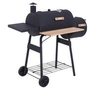 Outsunny Barbacoa de Carbón 3 en 1 Ahumador Parilla BBQ 124x53x104cm con Termómetro y Ruedas Estantes de Madera Picnic Acampada al Aire Libre