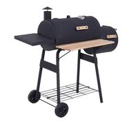 Outsunny Barbacoa de Carbón 3 en 1 Ahumador Parilla BBQ 124x53x104cm con Termómetro y Ruedas Estantes de Madera Picnic Acampada al Aire Libre