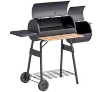 Outsunny Barbacoa de Carbón 3 en 1 Ahumador Parilla de Carbón Barbacoa de BBQ 124x53x104 cm con Termómetro y Ruedas Estantes Aosom España