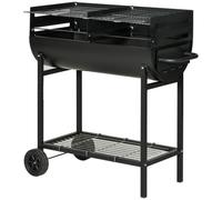 Outsunny Barbacoa de Carbón Ajustable para Exterior 90x45x96 cm Negro | Parrilla Ajustable en Altura, Barbacoa Portátil, Estante de Almacenaje, Ruedas