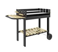 Outsunny Barbacoa de Carbón, Barbacoa Portátil, 113x53,5x82,5 cm, con 2 Parrillas Alturas Ajustables, Mesa Lateral, Estante y Ruedas, para Jardín o Fiesta al Aire Libre, Negro