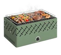Outsunny Barbacoa de Carbón, Barbacoa Portátil, 45,5x29x21 cm, con Ventilador Integrado, Temperatura Ajustable y Bandeja de Carbón, para Camping, Picnic, Fiesta en Jardín, Verde Claro