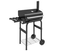 Outsunny barbacoa de carbón carro barbacoa con tapa, estantes camping barbacoa con ruedas, tapa, termómetro, chimenea para camping jardín de acero inoxidable negro