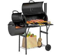 Outsunny Barbacoa de carbón Chimenea, Estante lateral plegable, Negro | Rejilla calentadora, estante inferior, tapa, termómetro, ruedas, Cocina al aire libre Jardín Fiesta